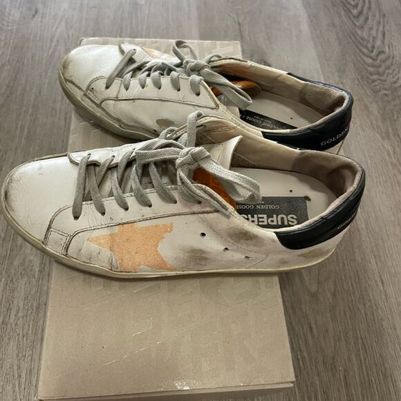 golden goose white & orange superstar low top sneakers tennis shoes size 37 - Picture 13 of 13